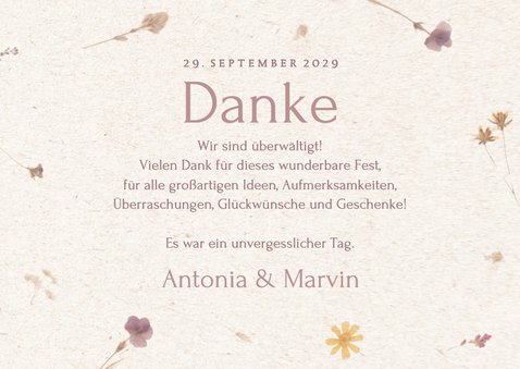 Foto-Danksagung Hochzeit Papier mit gepressten Blumen 3