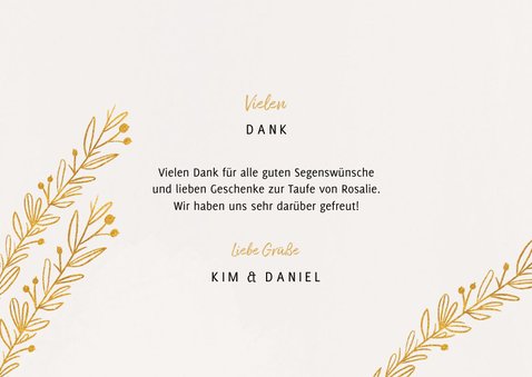 Foto-Danksagung zur Taufe botanischer Look 3