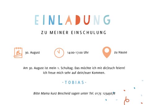 Foto-Einladung Einschulung blaue Eule mit Schultüte 3