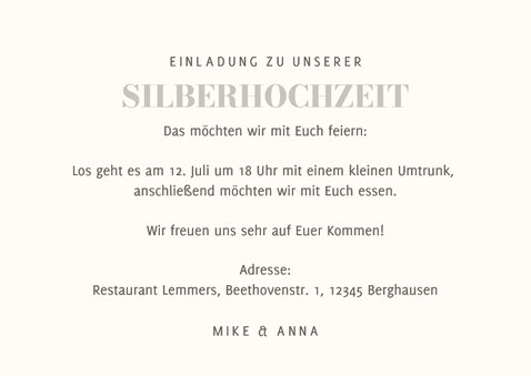 Foto-Einladungskarte 25 Jahre Hochzeitstag Silberhochzeit  3