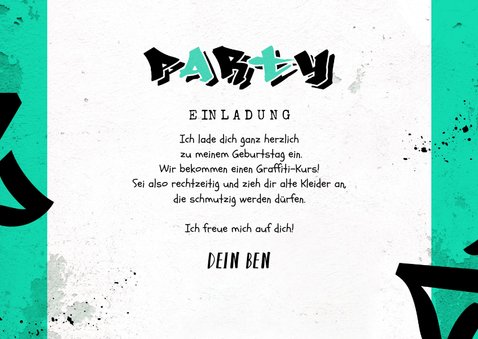 Foto-Einladungskarte 9. Geburtstag Graffiti 3