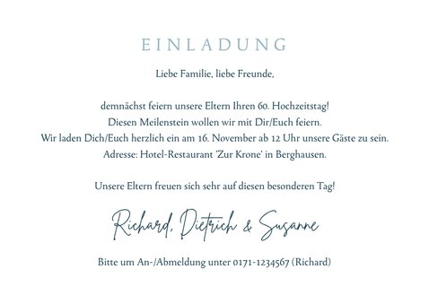 Foto-Einladungskarte Diamantene Hochzeit 3