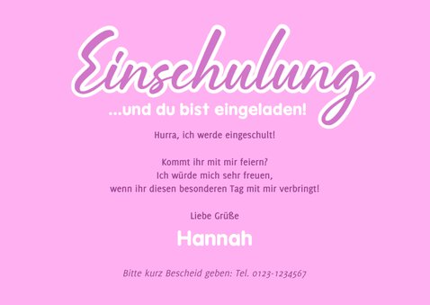Foto-Einladungskarte Einschulung Pink Unicorn 3
