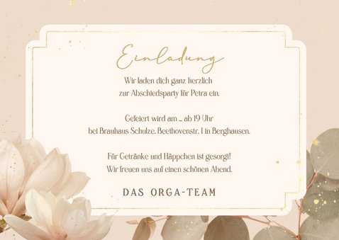 Foto-Einladungskarte Ruhestand Eukalyptus Blüten 3