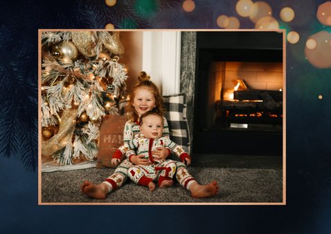 Foto-Neujahrskarte Bokeh Schriftzug Kupferoptik 2