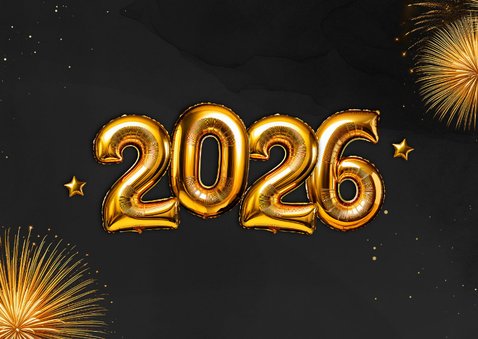Foto-Neujahrskarte Luftballon 2026 Feuerwerk 2