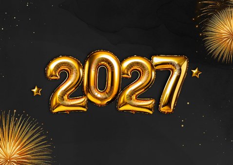 Foto-Neujahrskarte Luftballon 2027 Feuerwerk 2