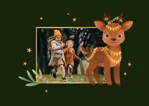 Foto-Weihnachtskarte Rentier mit Lichterkette 2