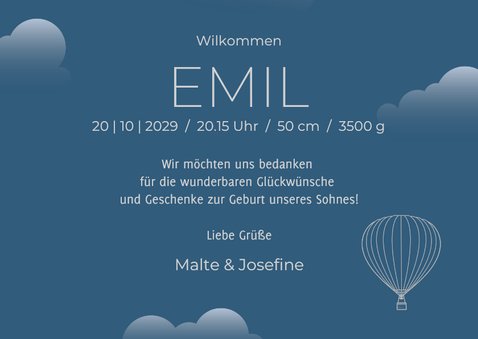 Fotocollage Geburtskarte Heißluftballon Wolkenhimmel 3