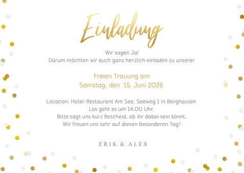 Fotokarte Einladung Freie Trauung Goldtext 3