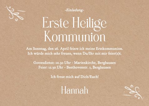 Fotokarte Einladung Heilige Kommunion Kraft Lineart 3