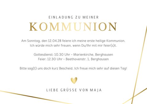 Fotokarte Einladung Kommunion goldene Linien 3