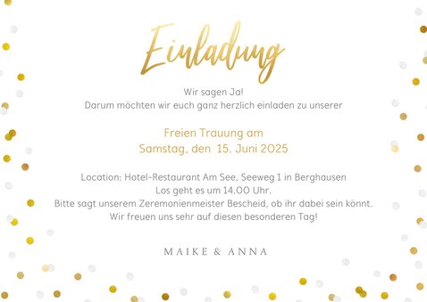 Fotokarte Einladung Wir heiraten Goldtext 3