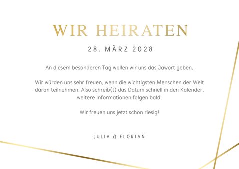 Fotokarte Hochzeit 'Save the Date' Linienspiel gold 3