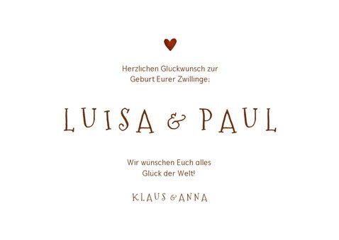 Geburt Zwillinge Glückwunschkarte Fuchskinder 3