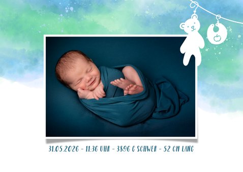 Geburtskarte Babykleidung blau 2