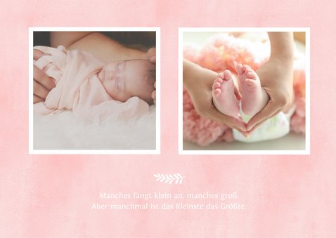 Geburtskarte Fotocollage rosa Herz Aquarell 2