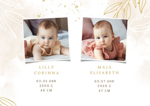 Geburtskarte Zwillinge Pünktchen, Zweige & Fotocollage 2