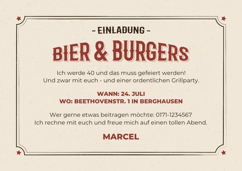 Geburtstagseinladung zu 'Bier & Burgers'  3