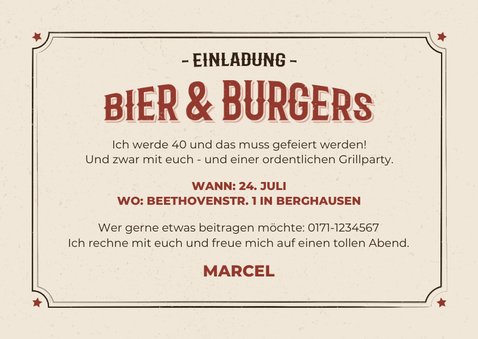 Geburtstagseinladung zu 'Bier & Burgers' 3