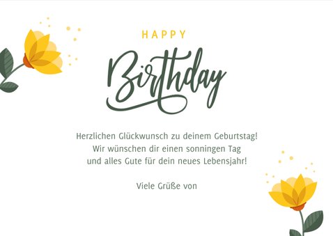 Geburtstagskarte Gelbe Blumen 'Happy Birthday' 3