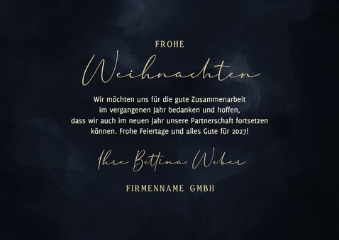 Geschäftliche Weihnachtskarte dunkelblau Jahreszahl Goldlook 3