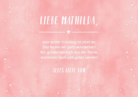 Glückwunschkarte Einschulung rosa Aquarell 3