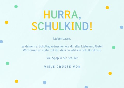 Glückwunschkarte hellblau Schulkind 1. Schultag 3