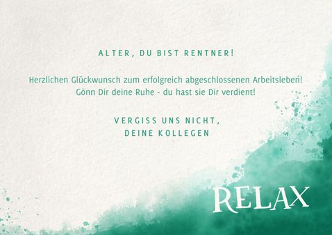 Glückwunschkarte Rente Lettering Relax 3