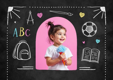 Glückwunschkarte Schulanfang Doodles Kreidetafel 2