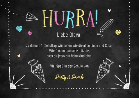 Glückwunschkarte Schulanfang Doodles Kreidetafel 3