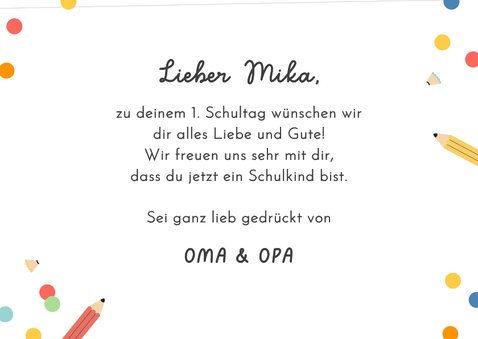 Glückwunschkarte 'Schule' bunte Bleistiftbuchstaben 3