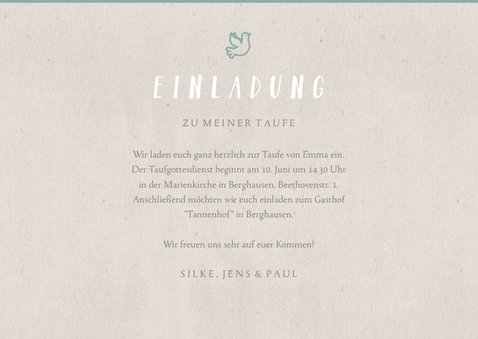 Grafische Einladung zur Taufe Foto grün 3