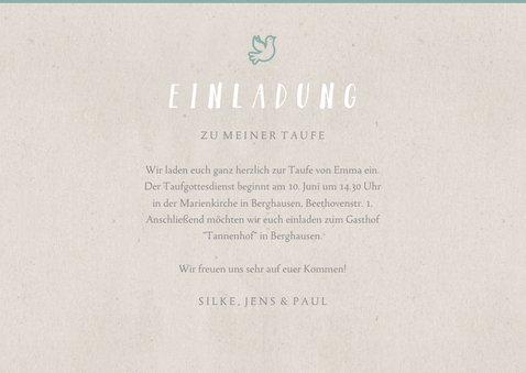 Grafische Einladung zur Taufe Foto grün 3