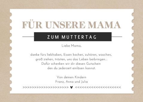 Gutschein im Ticket-Look Muttertagskarte Spa-Tag 3