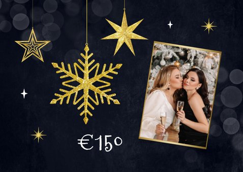 Gutschein Weihnachtskarte Sterne Schneekristalle gold  2