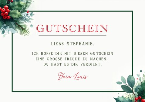 Gutscheinkarte Weihnachten botanisch Ilex Aquarell 3