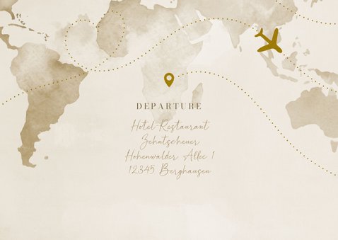 Hochzeitseinladung Weltkarte & Flugzeug Gold 2