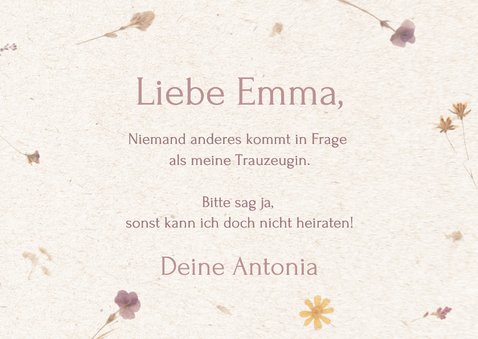 Hochzeitskarte Trauzeugin fragen Papier gepressten Blumen 3
