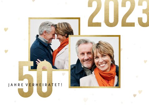 Jubiläumskarte Goldene Hochzeit mit Fotos & Herzen 2
