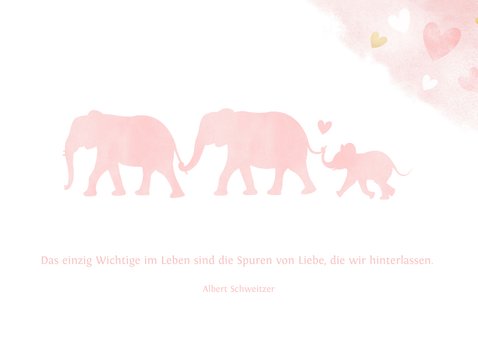 Karte Glückwunsch Geburt rosa Elefanten 2