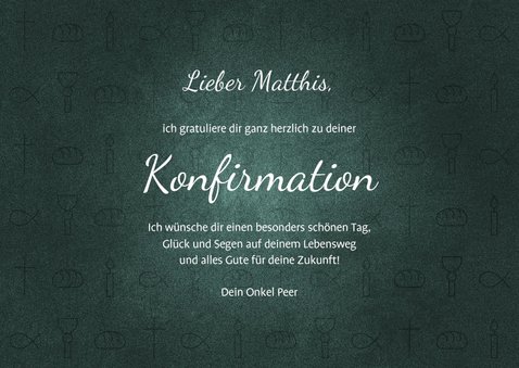 Karte Gratulation Konfirmation kleine Symbole grün 3