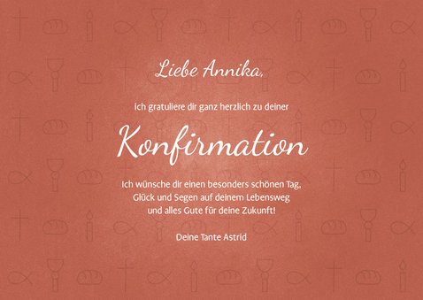 Karte orange Gratulation Konfirmation kleine Symbole  3