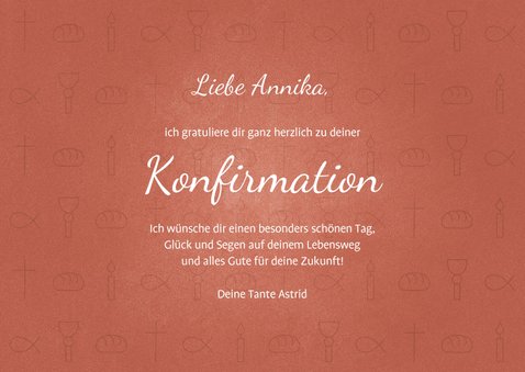 Karte orange Gratulation Konfirmation kleine Symbole  3