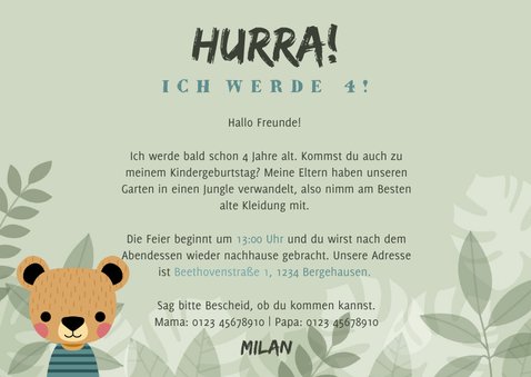 Kindergeburtstag 4 Jahre Einladung mit Foto und Bär 3