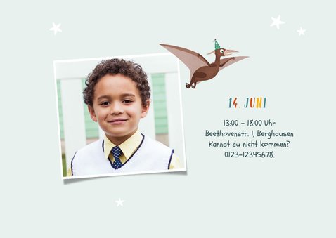 Kindergeburtstag Einladung Dinosaurier, Vogel & Foto 2