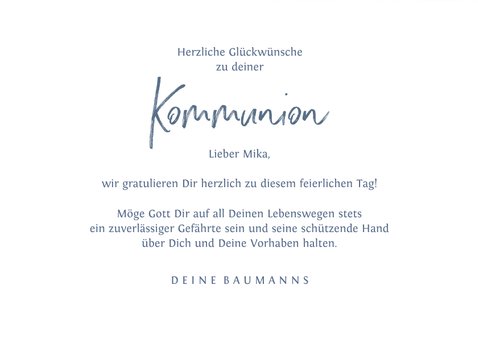 Kommunions-Glückwunschkarte Segenswünsche blau 3