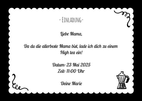 Muttertagskarte High tea Einladung schwarz weiß 3