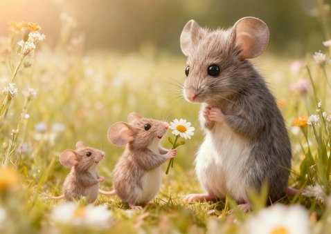 Muttertagskarte Mäuse Gänseblümchen Mäusemama 2