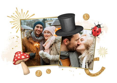 Neujahrskarte Glücksbringer Golddruck 2